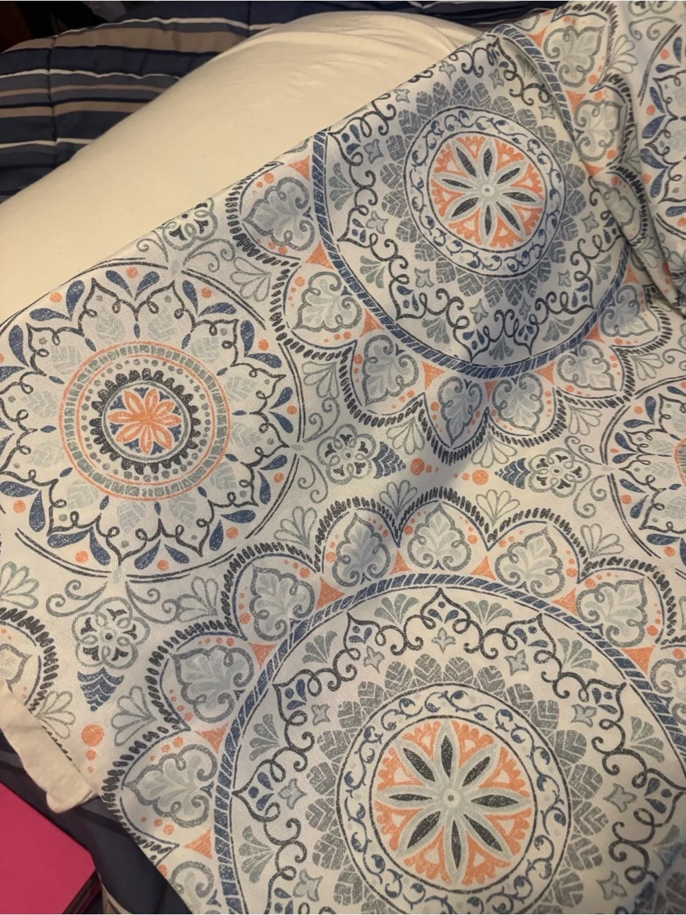Paisley Printed Table cloth in White, Blue & Orange